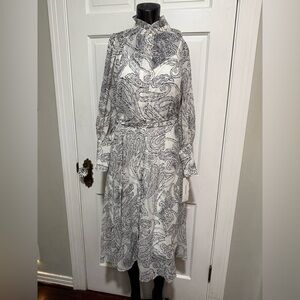 NWT Calvin Klein Long Sleeve Sheer Womens Dress Size 4 Sheer Black &‎ White